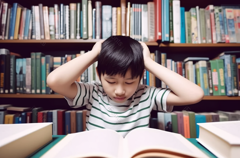 学生在书房学业压力大负担过重摄影图,高清,摄影图,摄影图片,图片大全,摄影图免费下载
